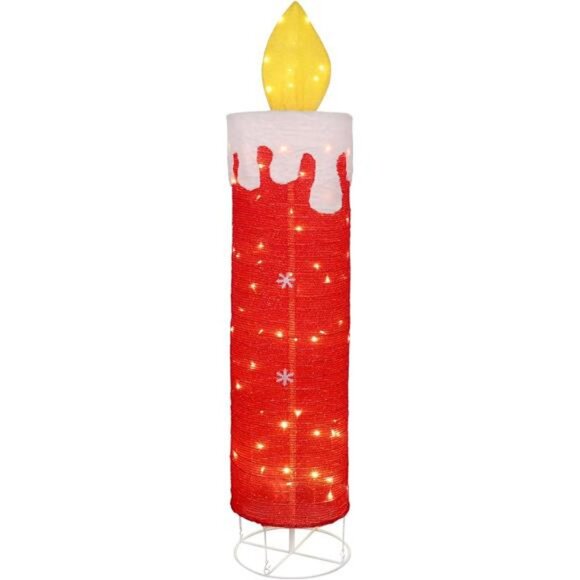 5.2 FT Christmas Lighted Decor Candle, Red Glitter 3D with Flickering Flame - Picture 7 of 8